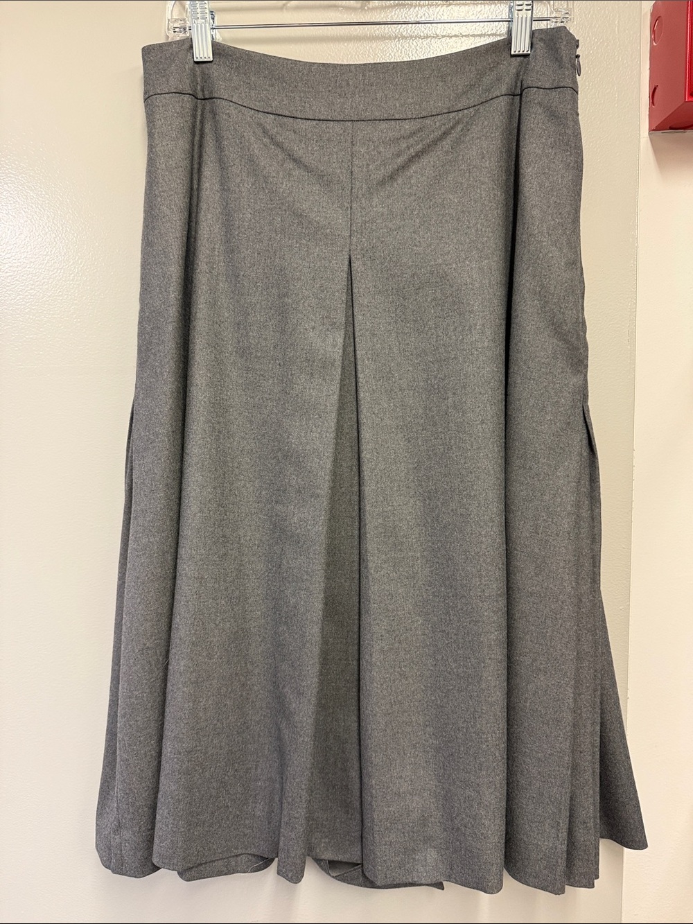 Women's Gray Midi A-Line Skirt with Center Pleat